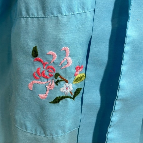 Vintage Hand Embroidered for Jodie Arden Kimono Style Short Robe Blue Size S/M - Picture 5 of 12